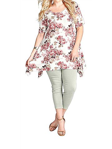 Oddi Women's Floral Sharkbite Tunic Top in Off White (view 2)