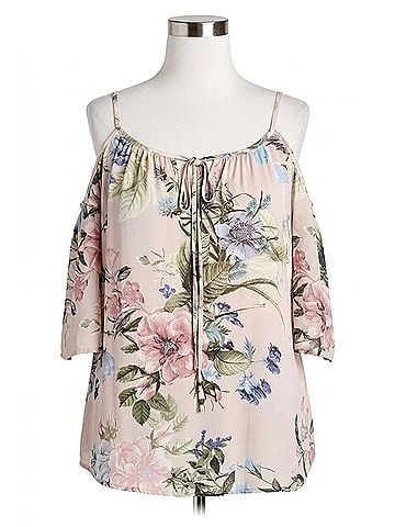 Oddi Women's Floral Cold Shoulder Top in Taupe (view 1)