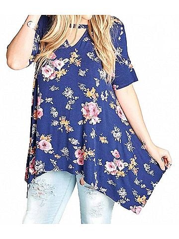 Oddi Women's Floral Keyhole Sharkbite Tunic in Navy (view 2)