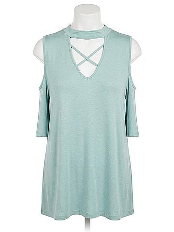 Oddi Caged Cold Shoulder Bell Sleeve Top in Sage (view 1)