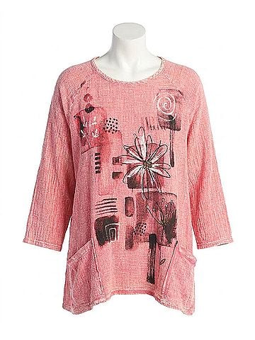 Jess & Jane Lily Mineral Washed Patch Pocket Cotton Gauze Top in Coral (view 1)