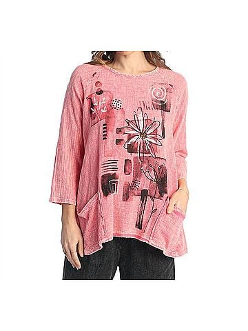 Jess & Jane Lily Mineral Washed Patch Pocket Cotton Gauze Top in Coral (view 2)
