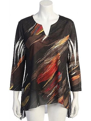 Jess & Jane Women's Dunes Slit V Neck Chiffon Contrast Top in Multi (view 1)