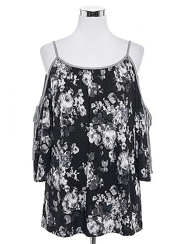 Oddi Women's Floral Swing Top - Plus in Black (view 1)