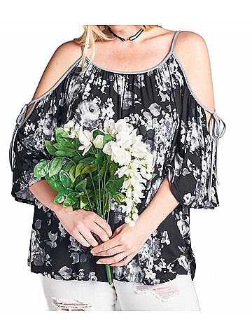 Oddi Women's Floral Swing Top - Plus in Black (view 2)