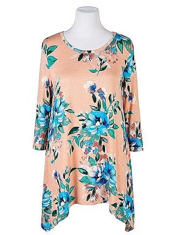 Oddi Women's Fun And Flirty Floral Swing Tunic Top in Blush (view 1)