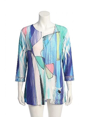 Jess & Jane Freshia Mesh Pocket Top in Blue (view 1)