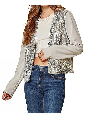 Andree by UNIT Dazzling Nights Sequin Blazer in Ivory/Silver (view 2)