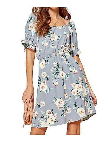 Andree by UNIT Beauty From Ashes Floral Dress in Dusty Blue (view 2)