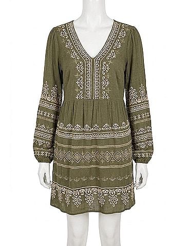 Andree by UNIT Go For It Embroidered Dress in Moss (view 1)