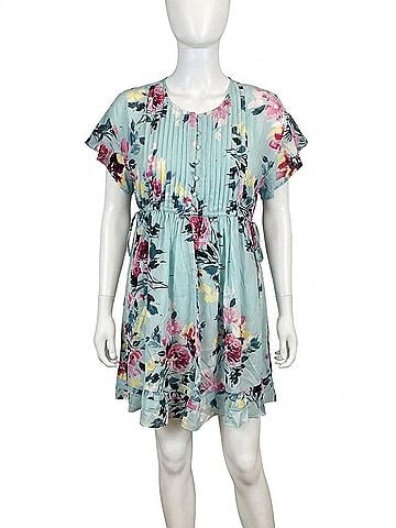 White Birch Floral Pintuck Dress in Sage Green (view 1)