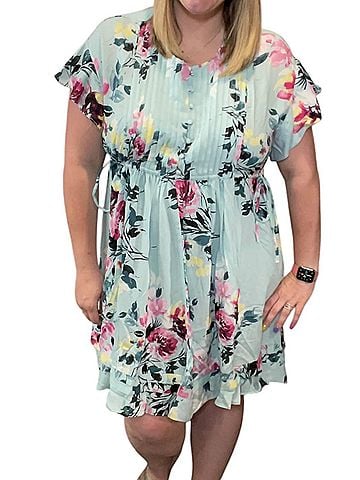 White Birch Floral Pintuck Dress in Sage Green (view 2)