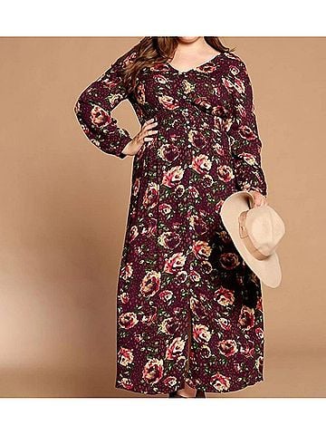 Oddi Floral Button-Down Maxi Dress in Burgundy (view 2)