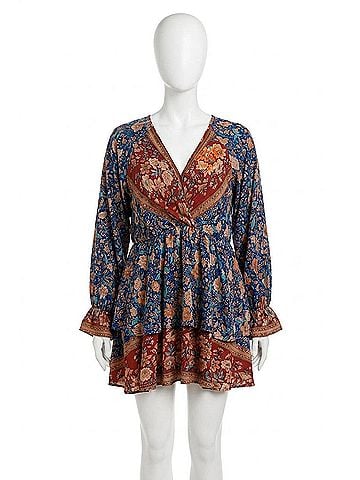 Umgee Floral Border Print Layered Dress in Blue (view 1)