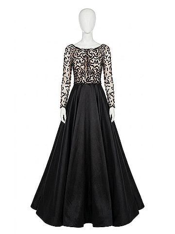 Tarik Ediz Long Sleeve Mesh Gown in Black (view 1)