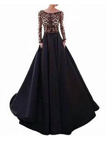 Tarik Ediz Long Sleeve Mesh Gown in Black (view 2)
