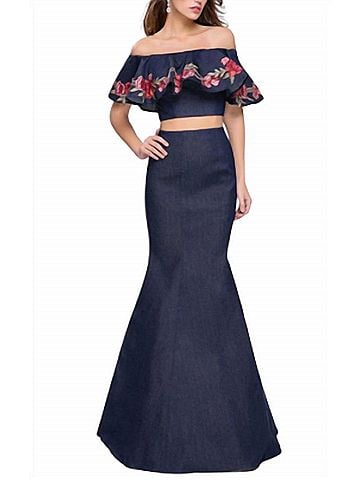 La Femme 2Pc Denim Dress in Dark Wash (view 2)