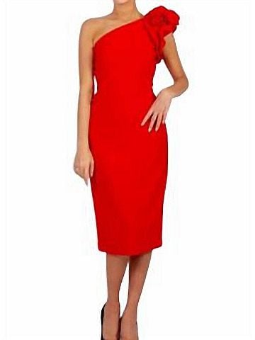 Joseph Ribkoff One Shoulder Cocktail Dress in Lipstick Red (view 2)