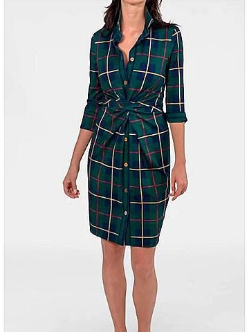 Gretchen Scott Designs Twist & Shout Plaidly Cooper Dress in Green Multi (view 2)