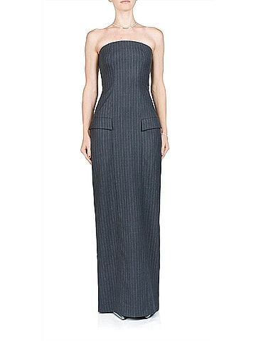 Bec & Bridge Pine Strapless Maxi Dress in Charcoal Pinstripe (view 2)