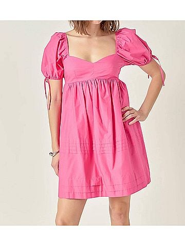 English Factory Pleat Detail Puff Sleeve Dress in Pink (view 2)
