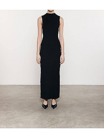 Enza Costa Silk Sweater Rib Mockneck Dress in Black (view 2)