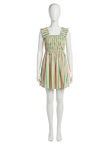 English Factory Stripe Ruffle Mini Dress in Beige / Green (view 1)