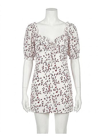 Olivaceous Women's Romantic Floral Smocked Dress in White (view 1)