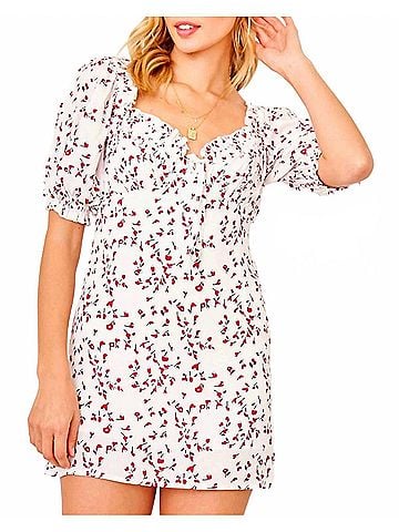 Olivaceous Women's Romantic Floral Smocked Dress in White (view 2)