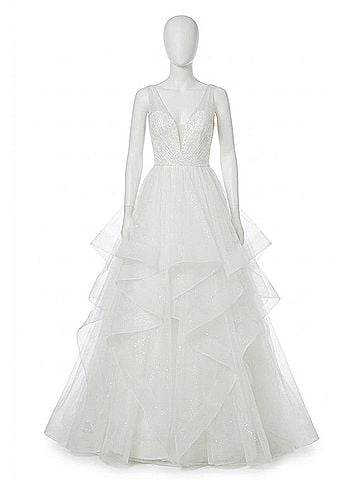MoriLee by Madeline Gardner Stella Draped Wedding Gown in Ivory (view 1)