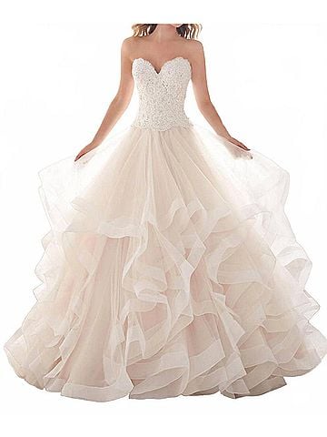 MoriLee by Madeline Gardner Marcia Crystal Beaded Gown in Ivory/Champagne (view 2)