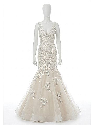 MoriLee by Madeline Gardner Meryl Frosted Alecon Dress in Ivory/Light Gold (view 1)