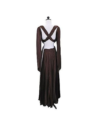 IEENA for Mac Duggal Mac Duggal 26737 Espresso Brown Satin Plunge V Neck Open Back Dress Gown 6 Cocktail Dress (view 2)