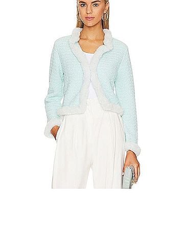Alice + Olivia Mendy Faux Fur Trim Cropped Cardigan Jacket (view 1)