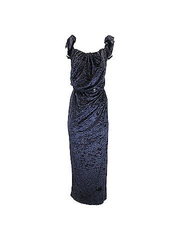 Jacquemus Jacquemus La robe Velours LE CHOUCHOU Long Asymetric Draped Dress in Navy Blue Velvet (view 1)