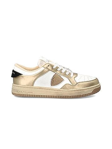 Philippe Model Women's Metal Mixage Lyon Sneakers in White And Gold (view 1)