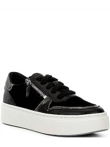 Aetrex Women's Leigh Suede Side Zip Platform Sneakers in Black (view 1)