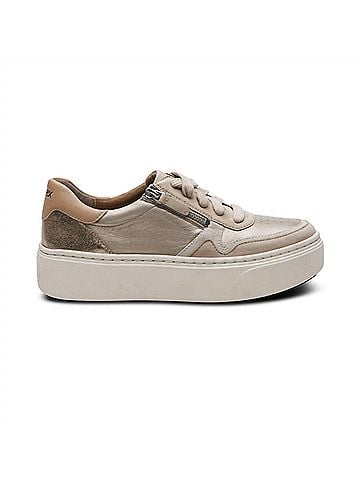 Aetrex Women's Leigh Suede Side Zip Platform Sneakers in Tan (view 1)