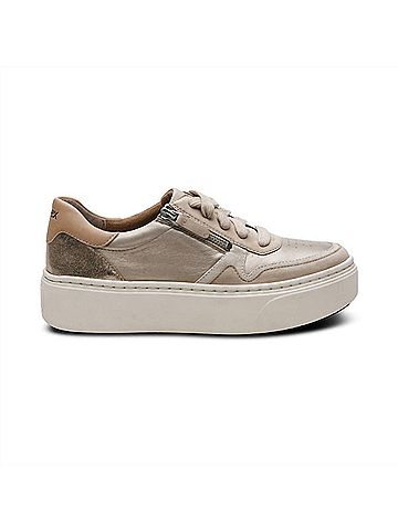 Aetrex Women's Leigh Suede Side Zip Platform Sneakers in Tan (view 1)