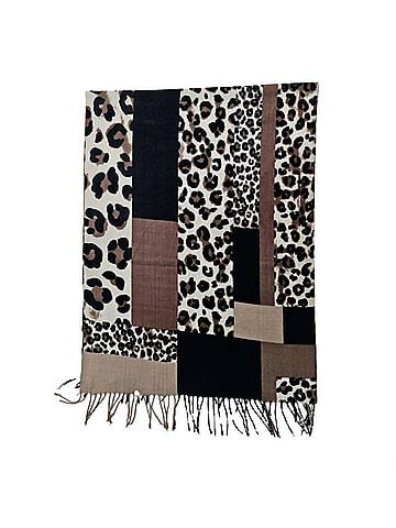 Coco + Carmen Women's Leopard Block Print Fringe Scarf in Brown (view 1)