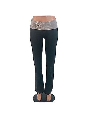 Victoria's Secret Vintage 2004 VS Rhinestone Embellished Fold Over Boot Cut Leggings | M | Y2K, McBling, Indie Sleaze Yoga Pants (view 1)
