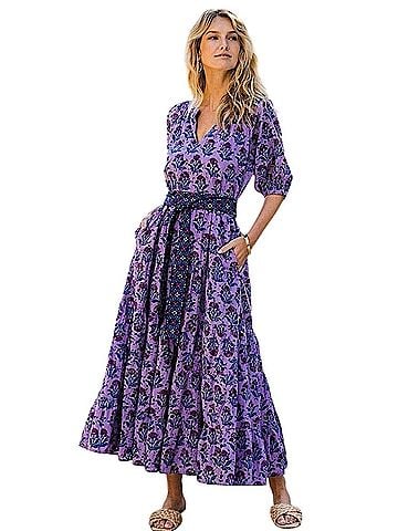 Printfresh Countryside Drives To and From Eyelet Lavender Fields Casual Dress (view 1)
