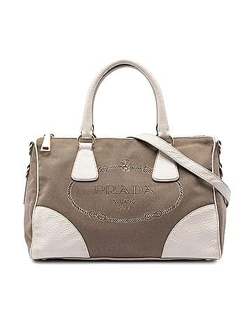 Prada Vitello Daino Trimmed Canvas Canapa Logo Satchel (view 1)