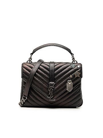 Saint Laurent Medium Metallic Chevron Sheepskin Monogram College Pins Satchel (view 1)