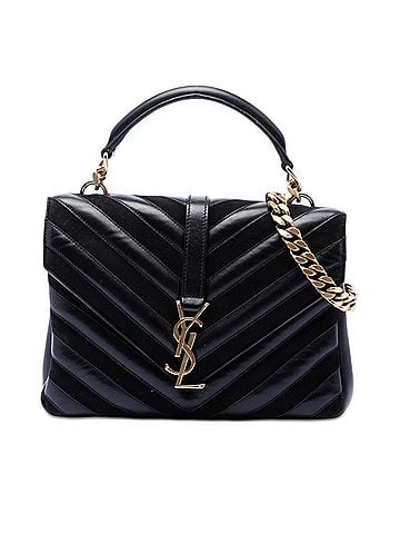 Saint Laurent Medium Calfskin and Suede Chevron Monogram College Satchel (view 1)
