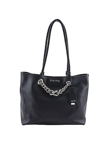 Miu Miu Miu Miu Miu Chain Tote Bag, Calfskin, Black, A4 Size, Women's (view 1)