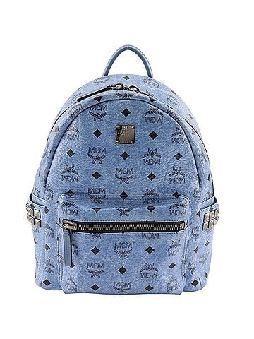MCM MCM Stark Backpack/Daypack, Logo Gram Studded Leather, Light Blue, 2-way, A5 Size, Double Zipper, Women's (view 1)