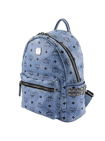 MCM MCM Stark Backpack/Daypack, Logo Gram Studded Leather, Light Blue, 2-way, A5 Size, Double Zipper, Women's (view 2)