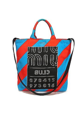 Miu Miu Miu Miu Miu Club Tote Bag, Bias Stripe, Red, Multicolor, 2-Way, Logo, Cotton, Blue, 5BG022 2EU0 F0GF4, Men's & Women's (view 1)