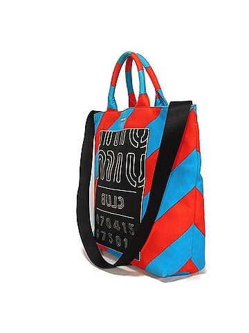 Miu Miu Miu Miu Miu Club Tote Bag, Bias Stripe, Red, Multicolor, 2-Way, Logo, Cotton, Blue, 5BG022 2EU0 F0GF4, Men's & Women's (view 2)
